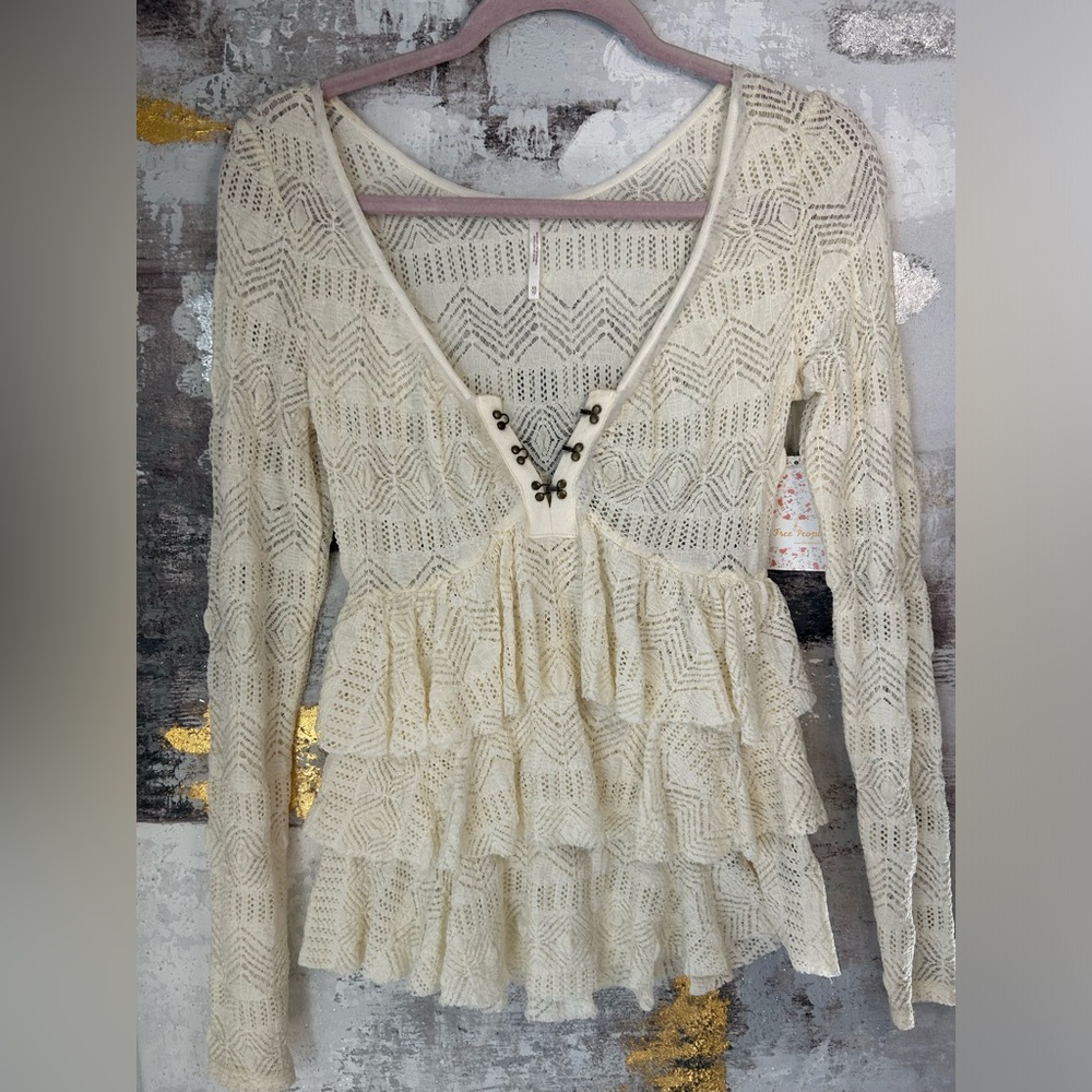 NWT Free People Lace Ruffle Tiered Boho Top - Picture 3 of 11
